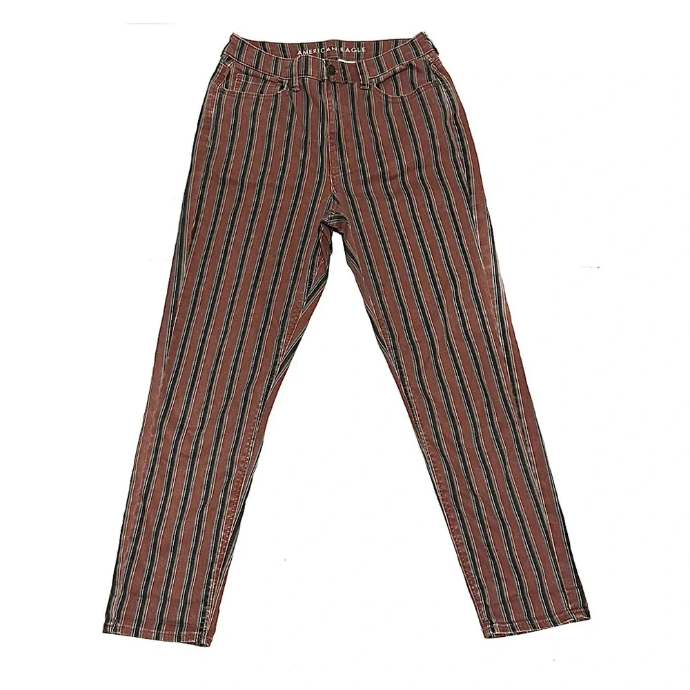 American Eagle Striped High Rise Mom Jeans